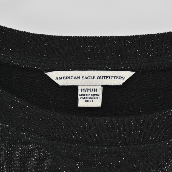 American Eagle Black Shimmer Sweater Womens Size M Cotton Blend Sweatshirt Style - Picture 6 of 12
